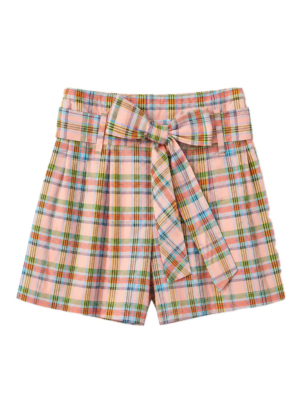 J Crew Plaid Paperbag Waist Women’s Shorts with Tie Belt - Pink Multi Size 14
